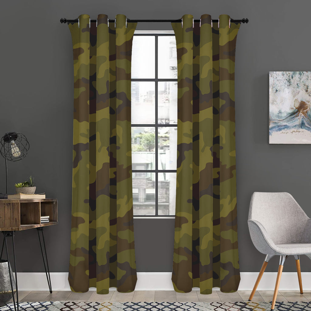 Brown Green Camouflage Print Curtain