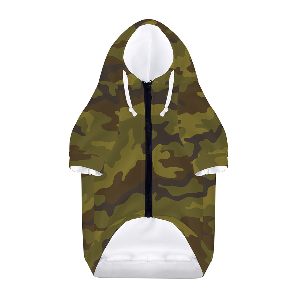 Brown Green Camouflage Print Dog Zip Up Hoodie