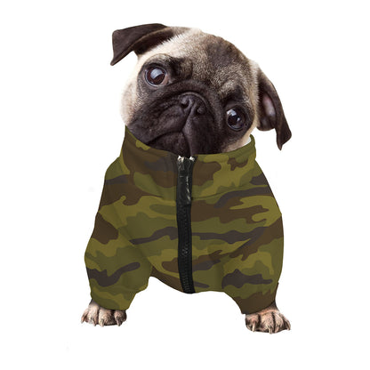 Brown Green Camouflage Print Dog Zip Up Jacket