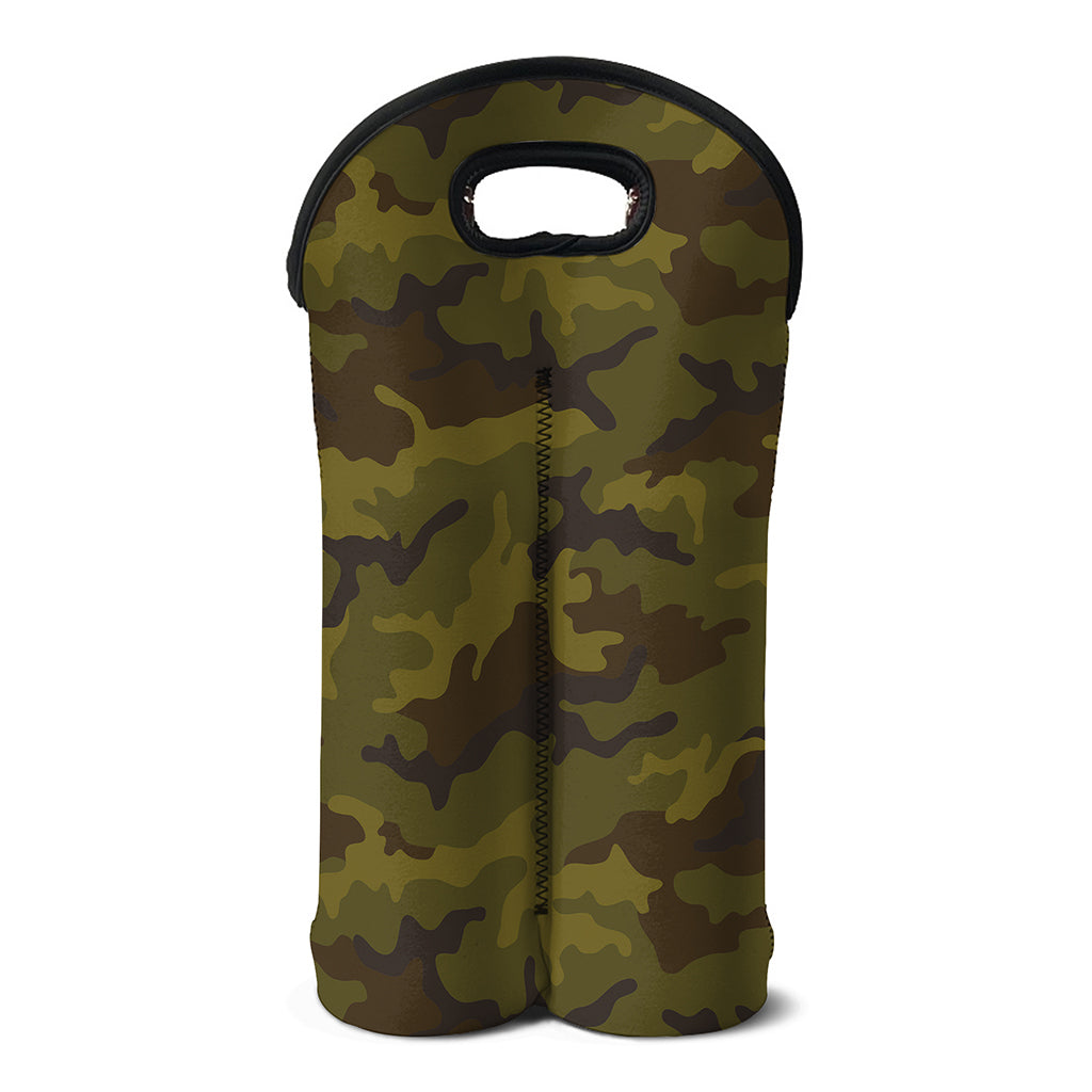Brown Green Camouflage Print Double Neoprene Wine Tote