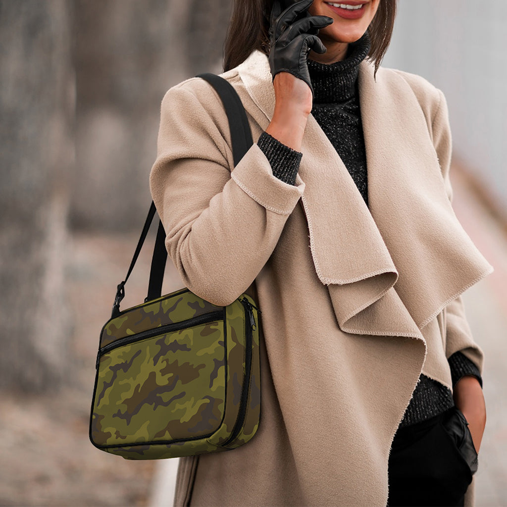 Brown Green Camouflage Print Double Strap Bible Bag