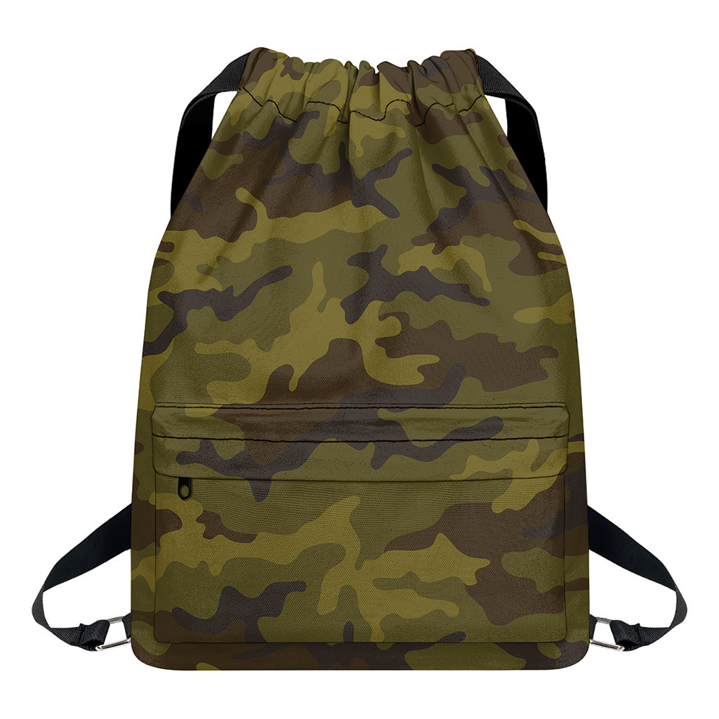 Brown Green Camouflage Print Drawstring Backpack
