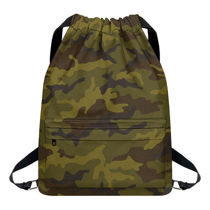 Brown Green Camouflage Print Drawstring Backpack