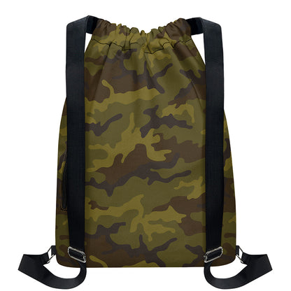 Brown Green Camouflage Print Drawstring Backpack