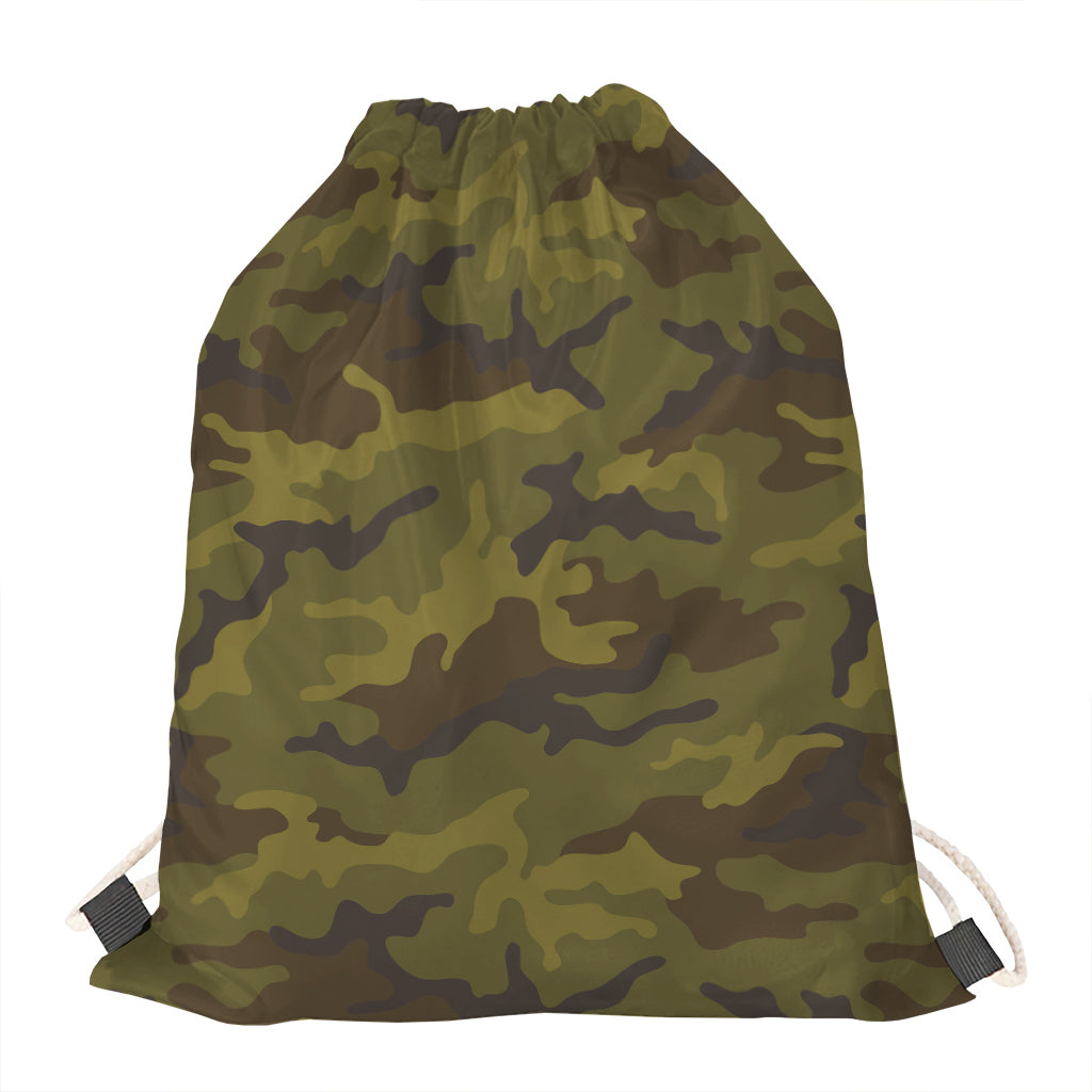 Brown Green Camouflage Print Drawstring Bag