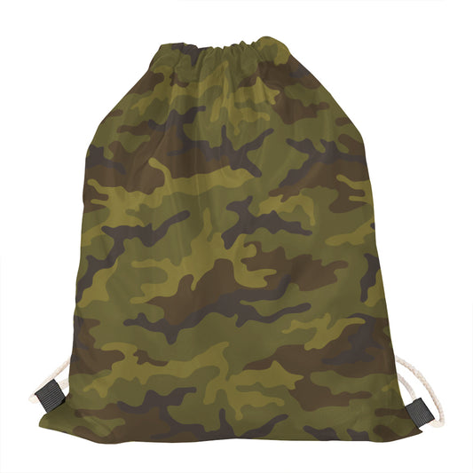 Brown Green Camouflage Print Drawstring Bag