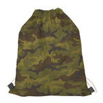 Brown Green Camouflage Print Drawstring Bag