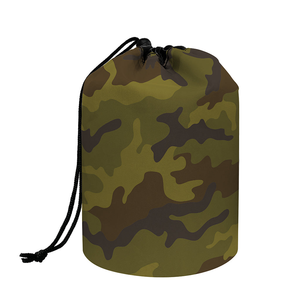 Brown Green Camouflage Print Drawstring Makeup Bag