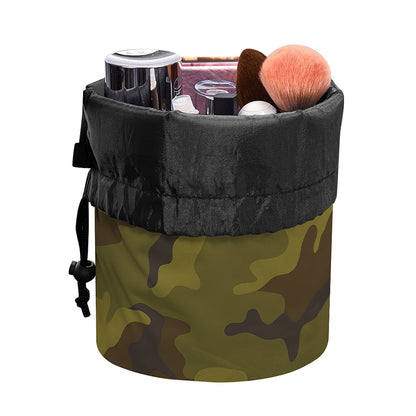 Brown Green Camouflage Print Drawstring Makeup Bag