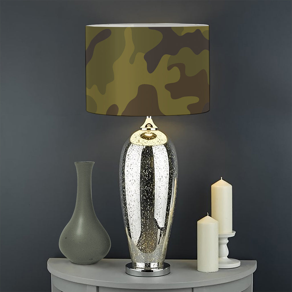 Brown Green Camouflage Print Drum Lamp Shade