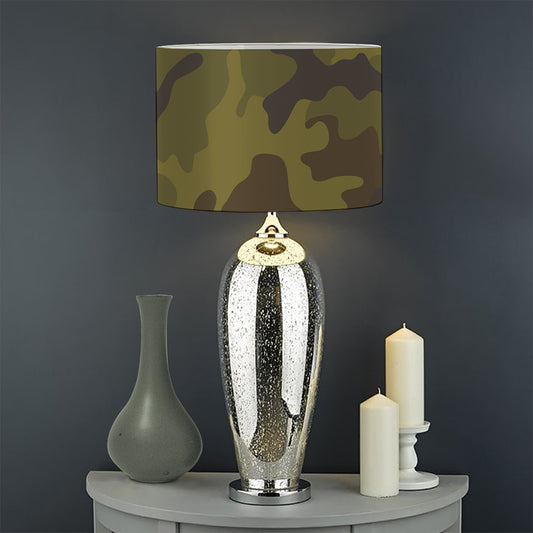 Brown Green Camouflage Print Drum Lamp Shade