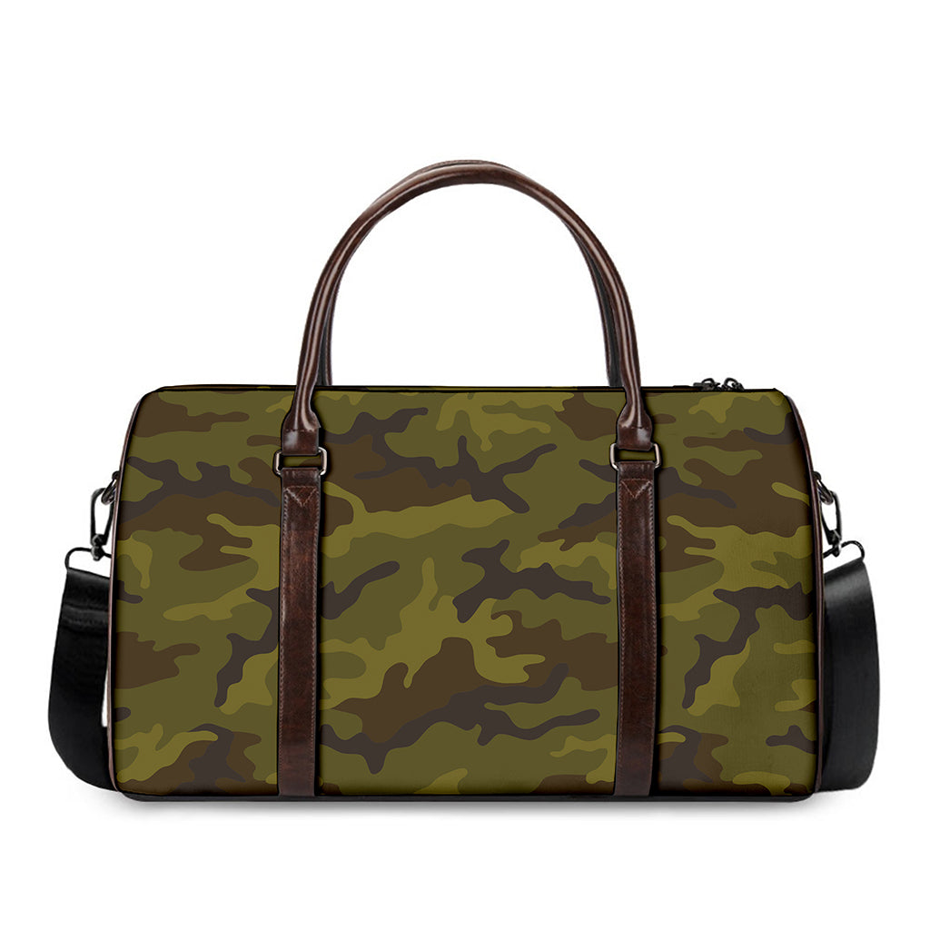 Brown Green Camouflage Print Duffle Bag