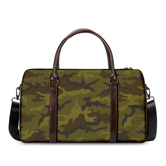 Brown Green Camouflage Print Duffle Bag
