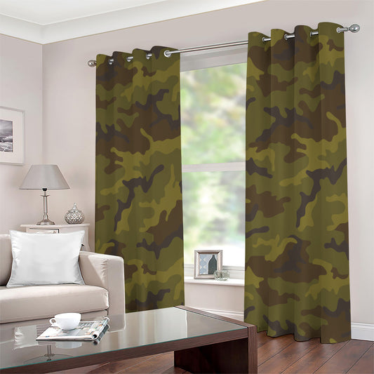 Brown Green Camouflage Print Extra Wide Grommet Curtains
