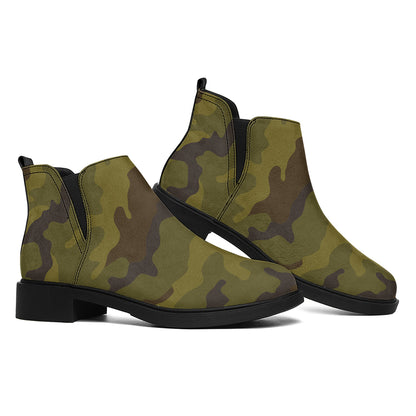 Brown Green Camouflage Print Flat Ankle Boots