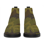 Brown Green Camouflage Print Flat Ankle Boots