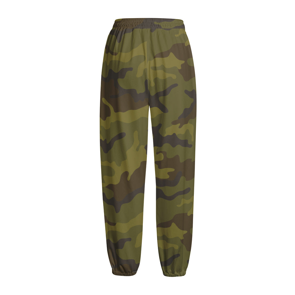 Brown Green Camouflage Print Fleece Lined Knit Pants
