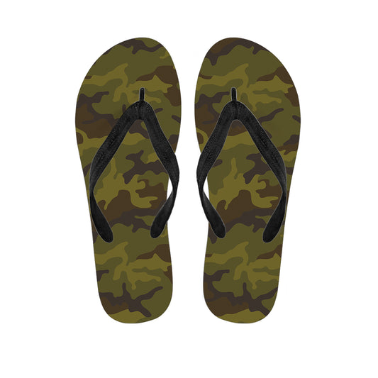 Brown Green Camouflage Print Flip Flops