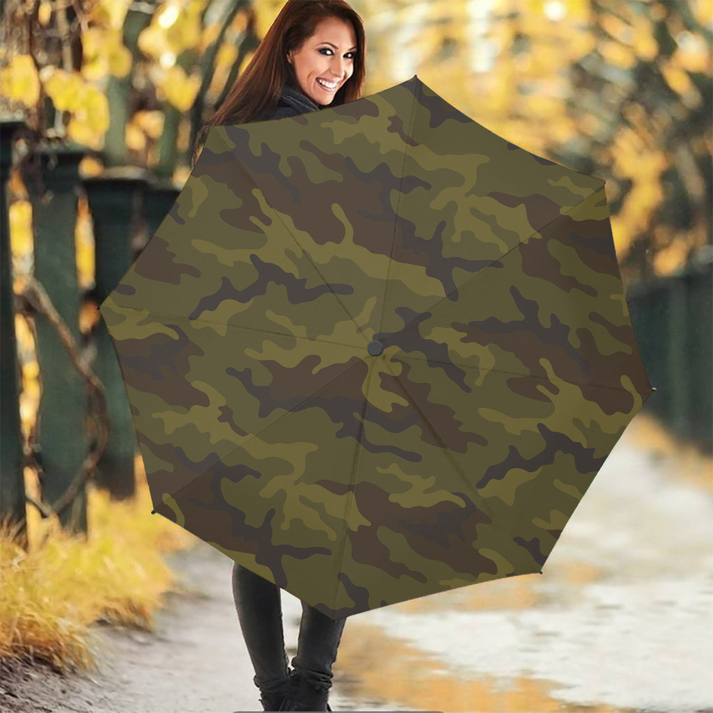 Brown Green Camouflage Print Foldable Umbrella