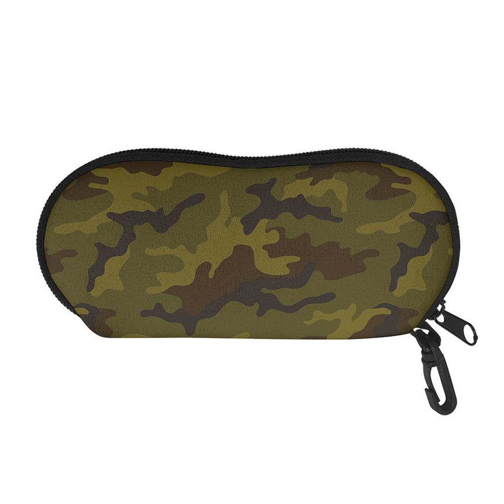Brown Green Camouflage Print Glasses Case