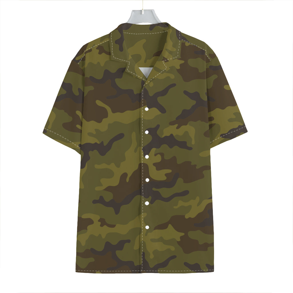 Brown Green Camouflage Print Hawaiian Shirt