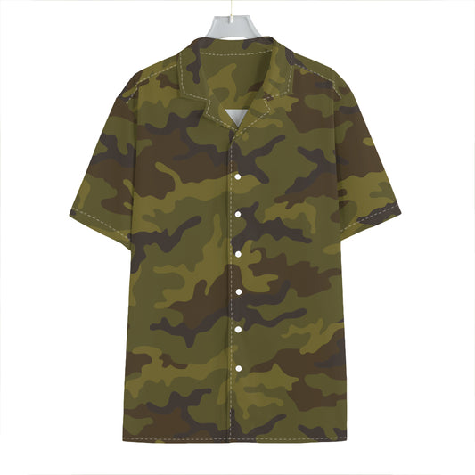 Brown Green Camouflage Print Hawaiian Shirt