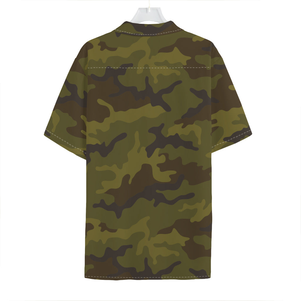 Brown Green Camouflage Print Hawaiian Shirt
