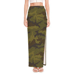 Brown Green Camouflage Print High Slit Maxi Skirt