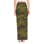 Brown Green Camouflage Print High Slit Maxi Skirt