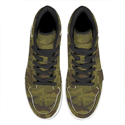 Brown Green Camouflage Print High Top Leather Sneakers