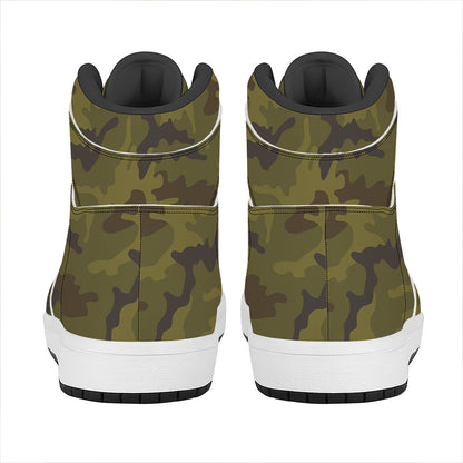 Brown Green Camouflage Print High Top Leather Sneakers