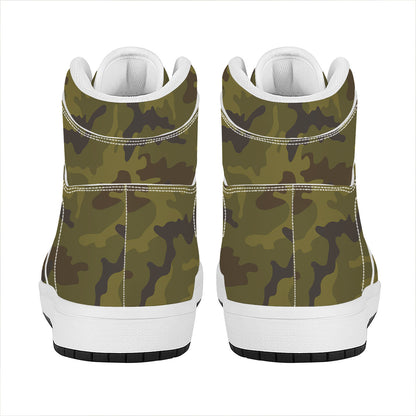 Brown Green Camouflage Print High Top Leather Sneakers