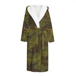 Brown Green Camouflage Print Hooded Bathrobe