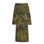 Brown Green Camouflage Print Hooded Bathrobe