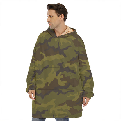 Brown Green Camouflage Print Hoodie Blanket