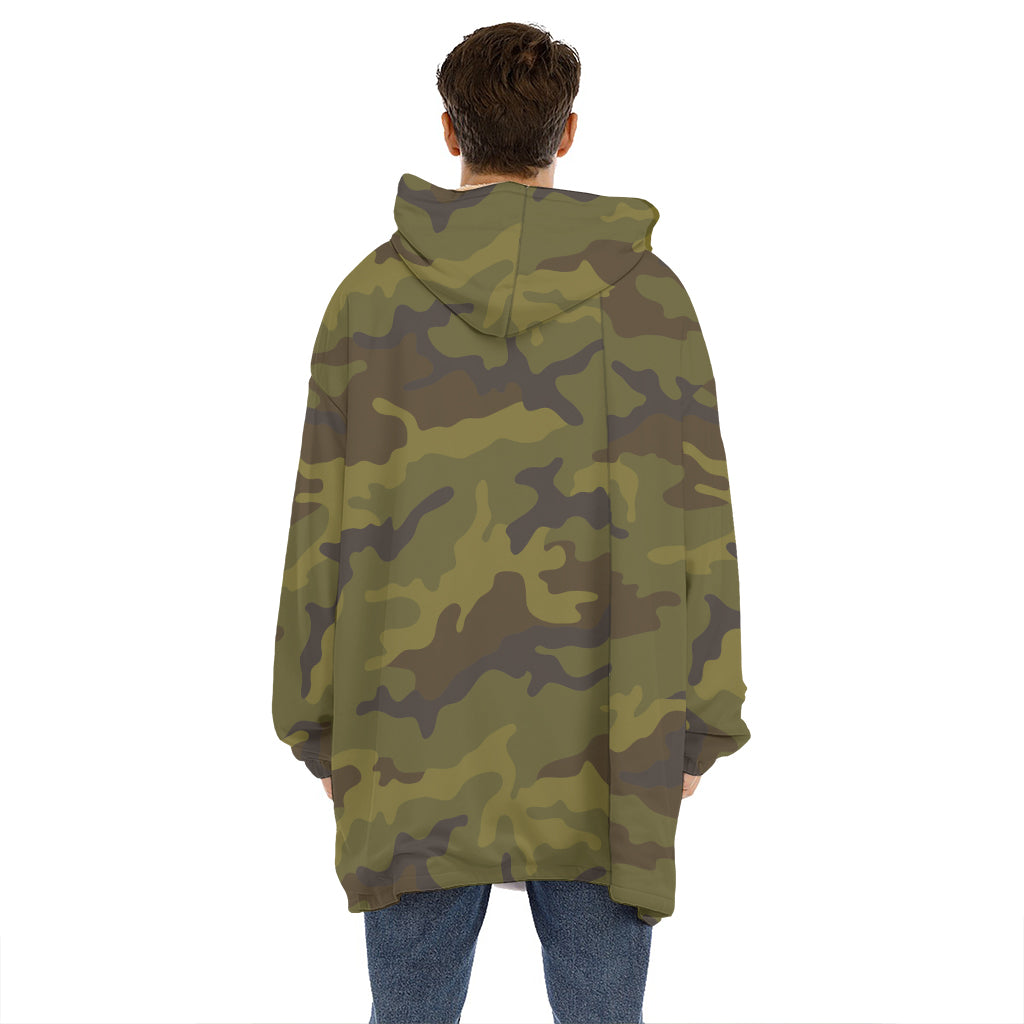 Brown Green Camouflage Print Hoodie Blanket