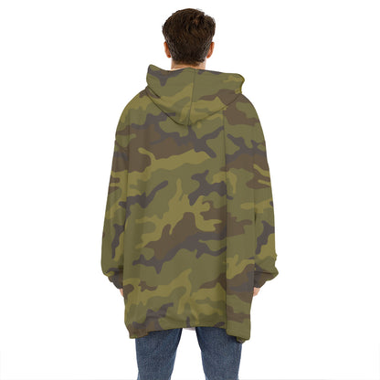 Brown Green Camouflage Print Hoodie Blanket