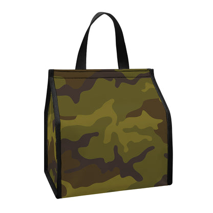 Brown Green Camouflage Print Insulated Lunch Tote