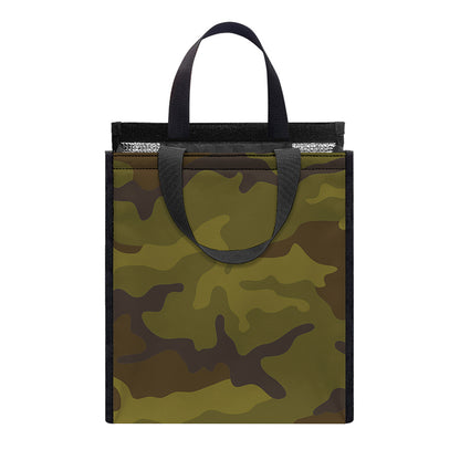 Brown Green Camouflage Print Insulated Lunch Tote