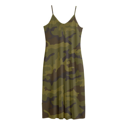 Brown Green Camouflage Print Jersey Midi Cami Dress