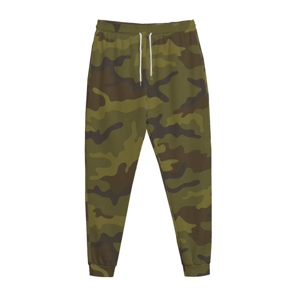 Brown Green Camouflage Print Jogger Pants