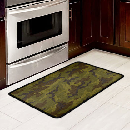 Brown Green Camouflage Print Kitchen Mat