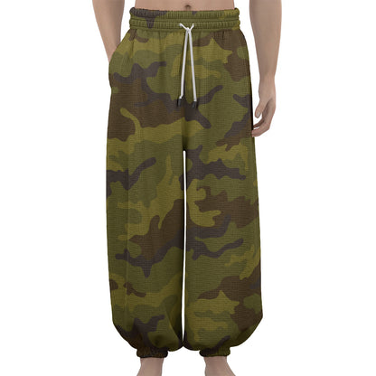 Brown Green Camouflage Print Lantern Pants
