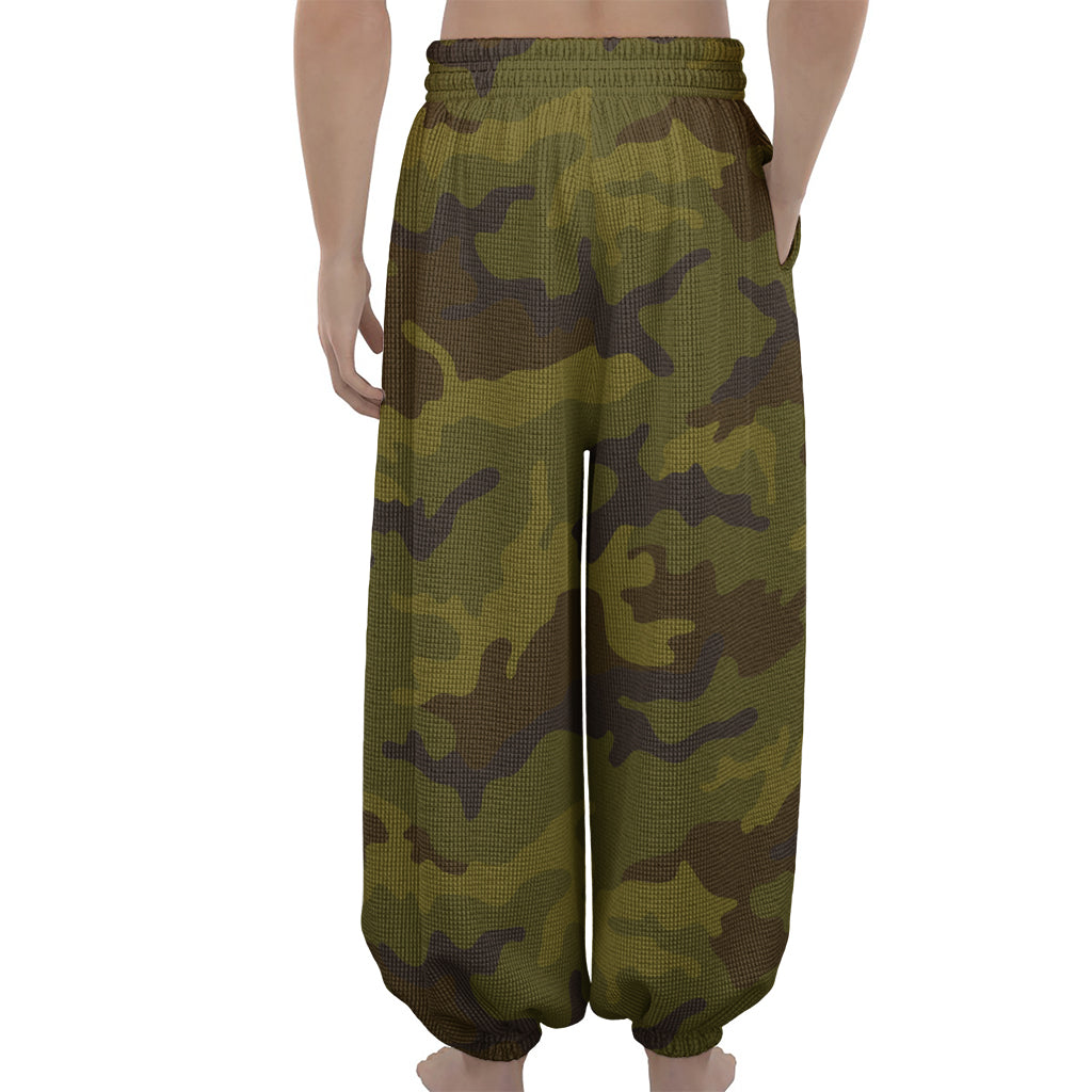 Brown Green Camouflage Print Lantern Pants