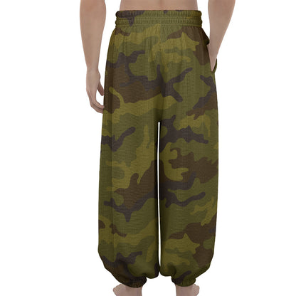 Brown Green Camouflage Print Lantern Pants