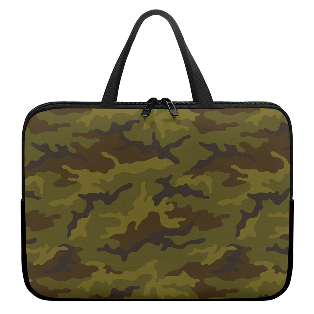 Brown Green Camouflage Print Laptop Sleeve With Handle