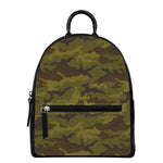 Brown Green Camouflage Print Leather Backpack