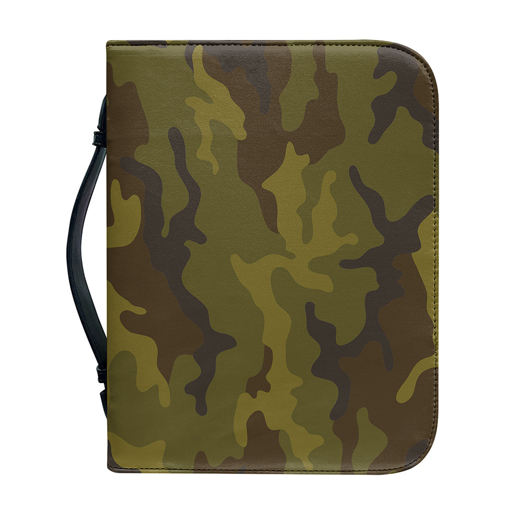 Brown Green Camouflage Print Leather Bible Cover