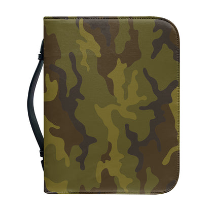 Brown Green Camouflage Print Leather Bible Cover