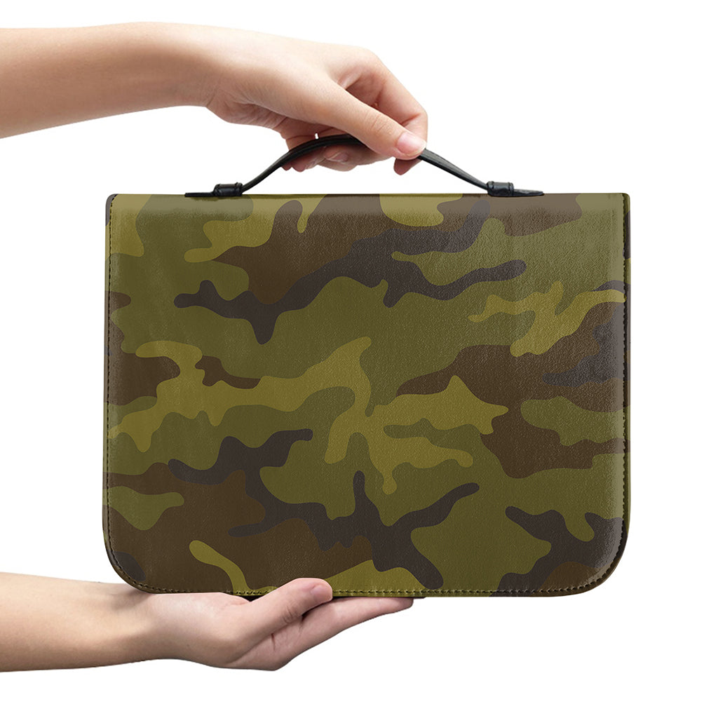 Brown Green Camouflage Print Leather Bible Cover